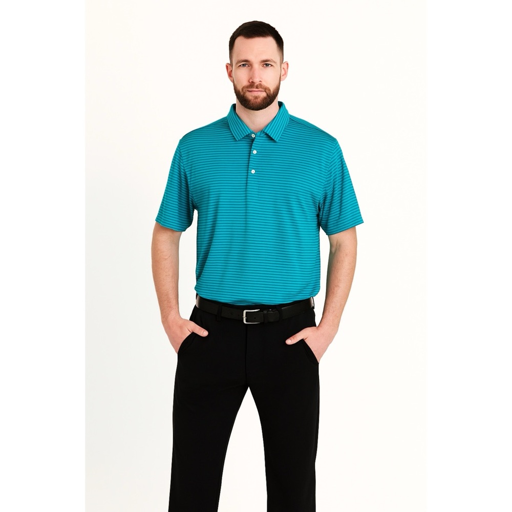 Walter Hagen Essentials Striped Golf Polo Teal Green Size XL